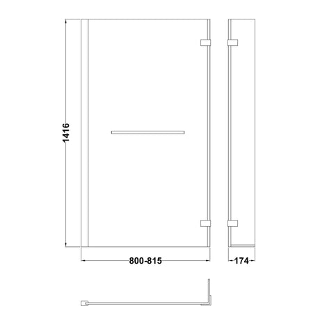 Nuie L-Shaped Fixed Bath Screen With Rail & Hinged Return - 6mm Glass (H1416 x W800-815mm) NSBSR1 LD