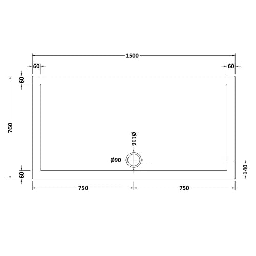 Nuie Pearlstone Slip Resistant Large Rectangular Shower Tray White NSR042 LD