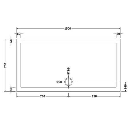 Nuie Pearlstone Slip Resistant Large Rectangular Shower Tray White NSR042 LD