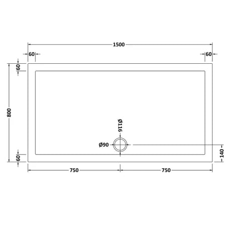 Nuie Pearlstone Slip Resistant Large Rectangular Shower Tray White NSR043 LD
