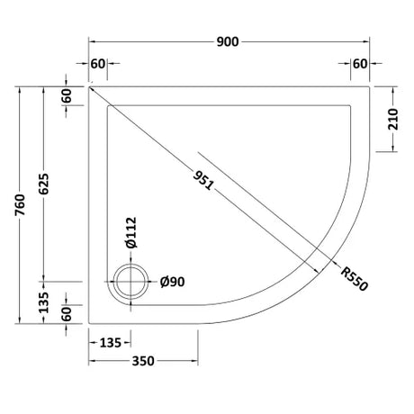 Nuie Pearlstone Slip Resistant Offset Quadrant Shower Tray White NSR102 LD