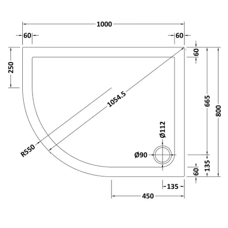 Nuie Pearlstone Slip Resistant Offset Quadrant Shower Tray White NSR108 LD