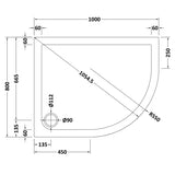 Nuie Pearlstone Slip Resistant Offset Quadrant Shower Tray White NSR109 LD