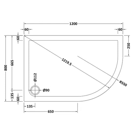 Nuie Pearlstone Slip Resistant Offset Quadrant Shower Tray White NSR113 LD