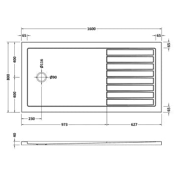 Nuie Pearlstone Slip Resistant Rectangular Walk-In Shower Tray White NSR1680 LD