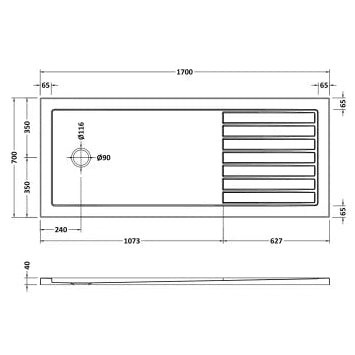 Nuie Pearlstone Slip Resistant Rectangular Walk-In Shower Tray White NSR1770 LD