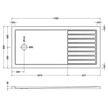 Nuie Pearlstone Slip Resistant Rectangular Walk-In Shower Tray White NSR1780 LD