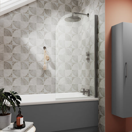 Nuie Round Hinged Bath Screen 6mm Glass (H1430 x W775-790mm) Brushed Pewter NSS17 LS