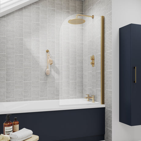 Nuie Round Hinged Bath Screen 6mm Glass (H1430 x W775-790mm) Brushed Brass NSS18 LS