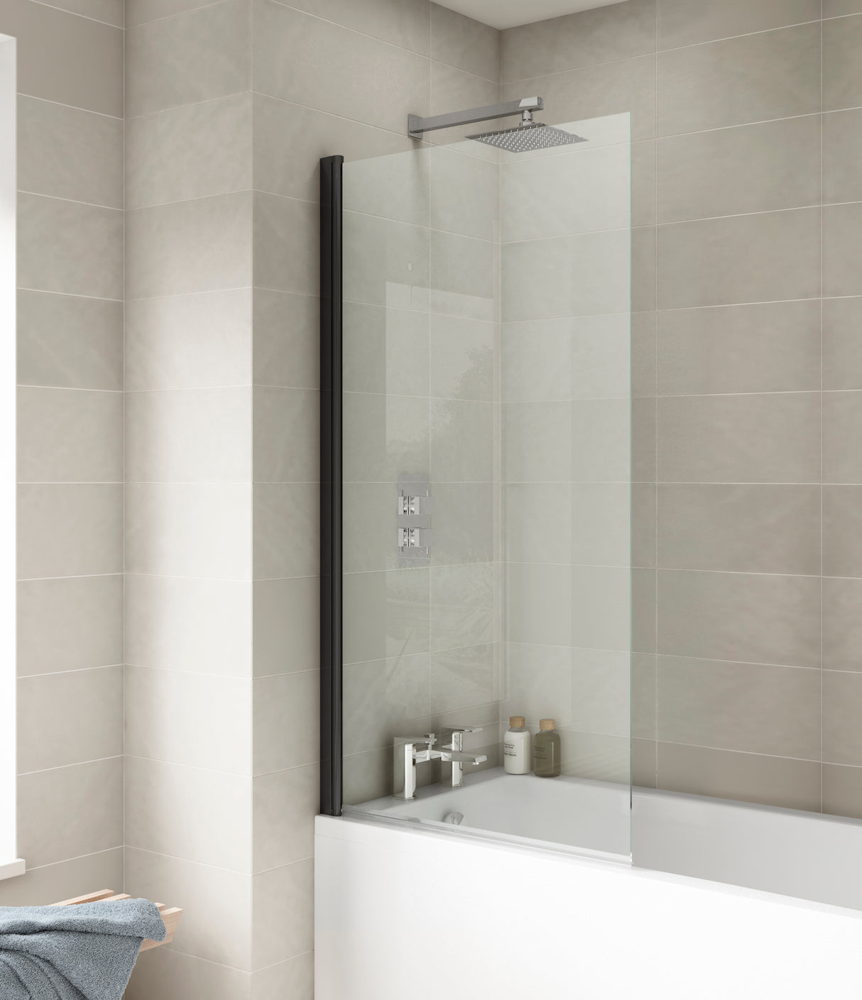 Nuie Square Hinged Bath Screen 6mm Glass (H1430 x W775-790mm) Matt Black NSS6BP LS2