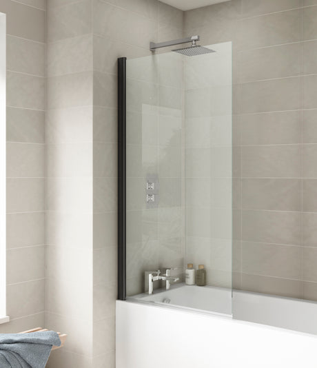 Nuie Square Hinged Bath Screen 6mm Glass (H1430 x W775-790mm) Matt Black NSS6BP LS2