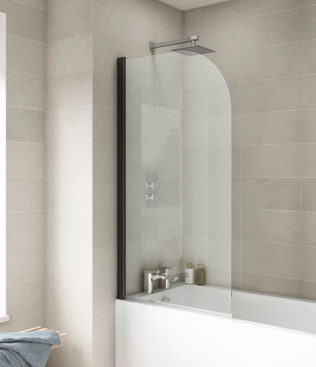 Nuie Round Hinged Bath Screen 6mm Glass (H1430 x W775-790mm) Matt Black NSS7BP LS2