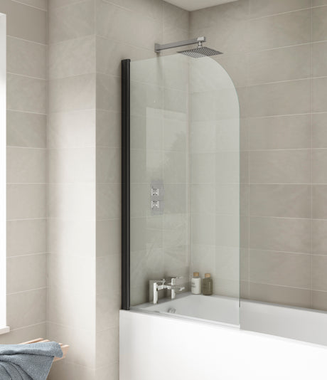 Nuie Round Hinged Bath Screen 6mm Glass (H1430 x W775-790mm) Matt Black NSS7BP LS2