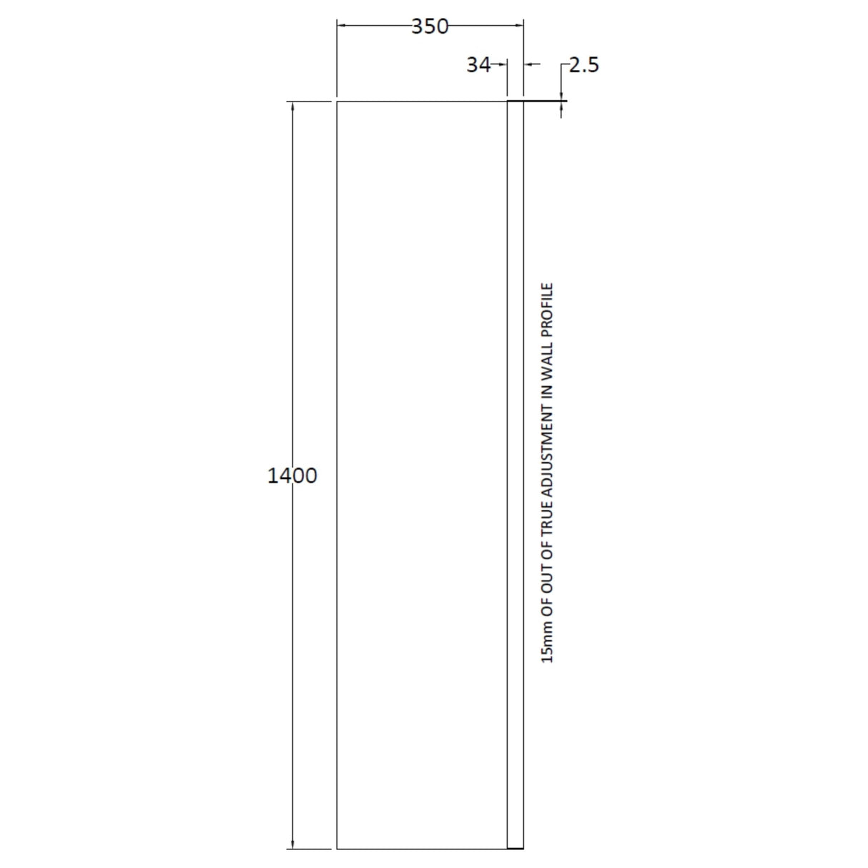 Nuie Square Fixed Bath Screen 6mm Glass (H1400 x W350mm) NSSF1 LD