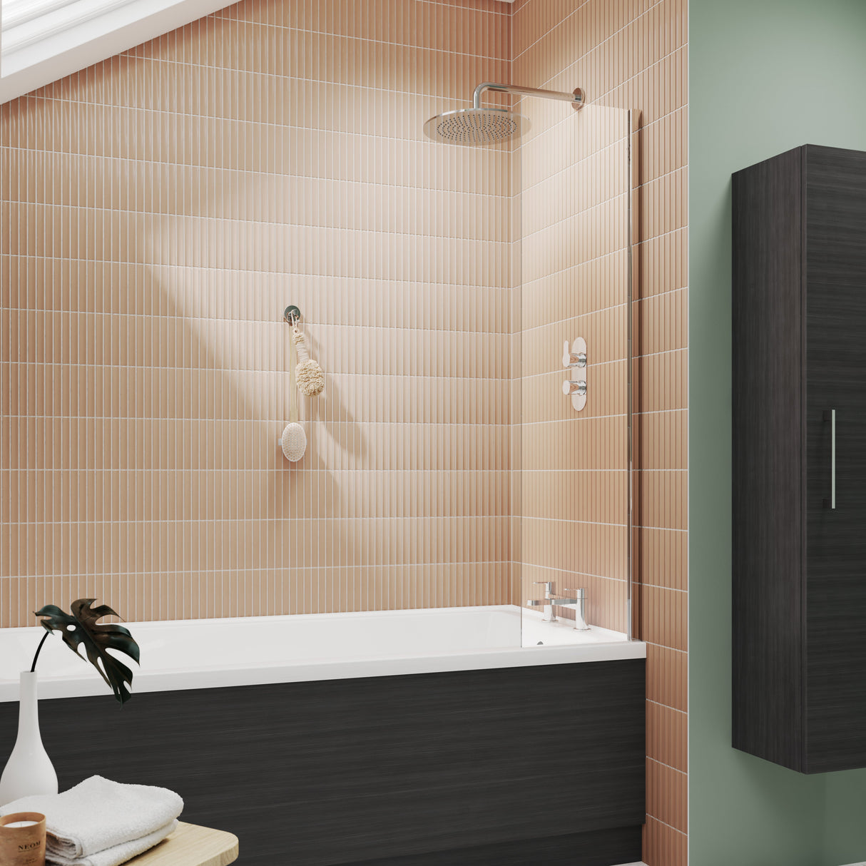 Nuie Square Fixed Bath Screen 6mm Glass (H1400 x W350mm) NSSF1 LS1