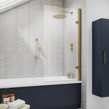 Nuie Square Hinged Bath Screen - 8mm Glass (H1520 x W815-830mm) Brushed Brass NSSQ78 LS