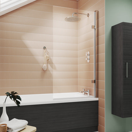 Nuie Square Hinged Bath Screen - 8mm Glass (H1520 x W815-830mm) Chrome NSSQ7 LS