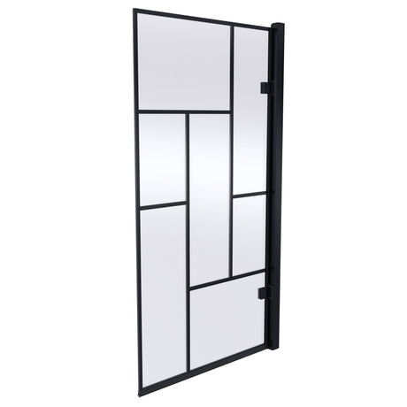 Nuie Abstract Square Hinged Bath Screen - 8mm Glass (H1520 x W815-830mm) Matt Black NSSQ7BB