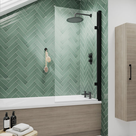 Nuie Square Hinged Bath Screen - 8mm Glass (H1520 x W815-830mm) Matt Black NSSQ7BP LS