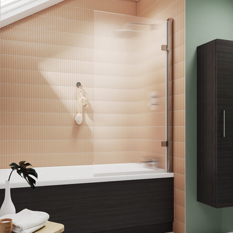 Nuie Fluted Square Hinged Bath Screen - 8mm Glass (H1520 x W815-830mm) Chrome NSSQ7FL LS