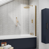 Nuie Square Hinged Bath Screen 6mm Glass (H1430 x W775-790mm) Brushed Brass NSSQ8 LS
