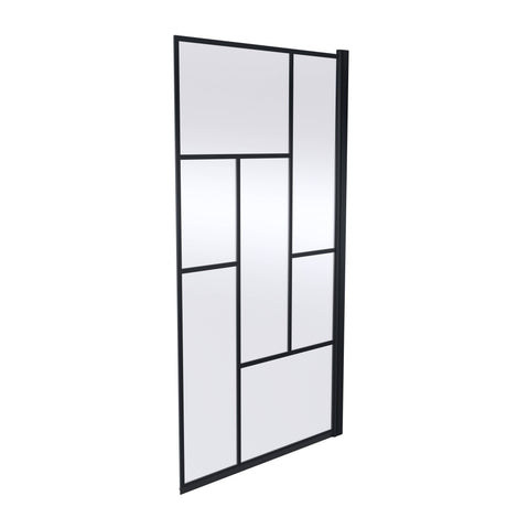 Nuie Abstract Square Hinged Bath Screen - 6mm Glass (H1430 x W775-790mm) Matt Black NSSQBB