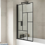 Nuie Abstract Square Hinged Bath Screen - 6mm Glass (H1430 x W775-790mm) Matt Black NSSQBB LS2