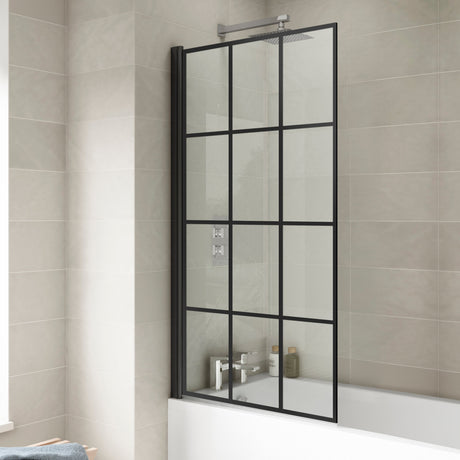 Nuie Square Hinged Bath Screen - 6mm Glass (H1430 x W775-790mm) Matt Black NSSQBF LS2