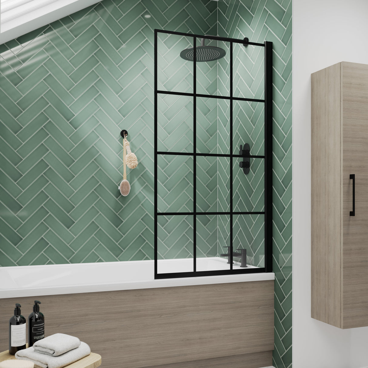Nuie Square Hinged Bath Screen - 6mm Glass (H1430 x W775-790mm) Matt Black NSSQBF LS1