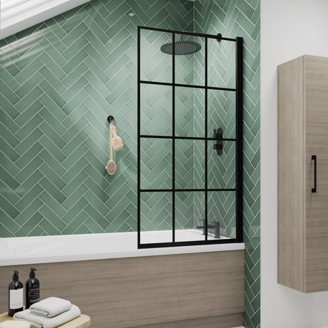 Nuie Square Hinged Bath Screen - 6mm Glass (H1430 x W775-790mm) Matt Black NSSQBF LS1
