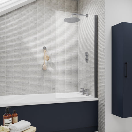 Nuie Square Hinged Bath Screen 6mm Glass (H1430 x W775-790mm) Brushed Pewter NSSQGM LS