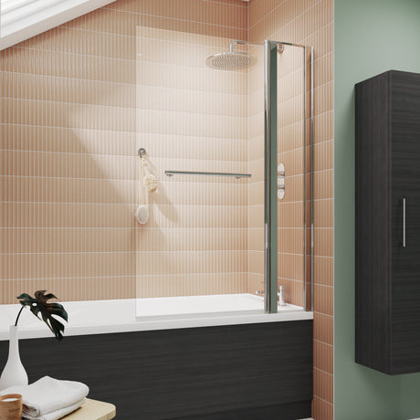 Nuie Square Hinged Bath Screen With Fixed Panel & Rail 6mm Glass Chrome (H1433 x W983-998mm) NSSQR2 LS
