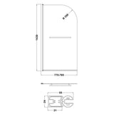 Nuie Round Hinged Bath Screen With Rail 6mm Glass (H1430 x W775-790mm) NSSR1 LD