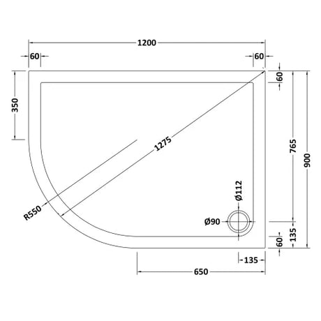 Nuie Pearlstone Offset Quadrant Shower Tray Gloss White NTP114 LD