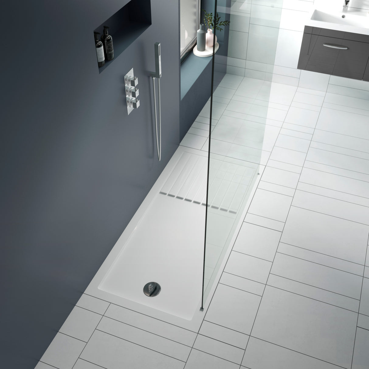 Nuie Pearlstone Rectangular Walk-In Shower Tray Gloss White