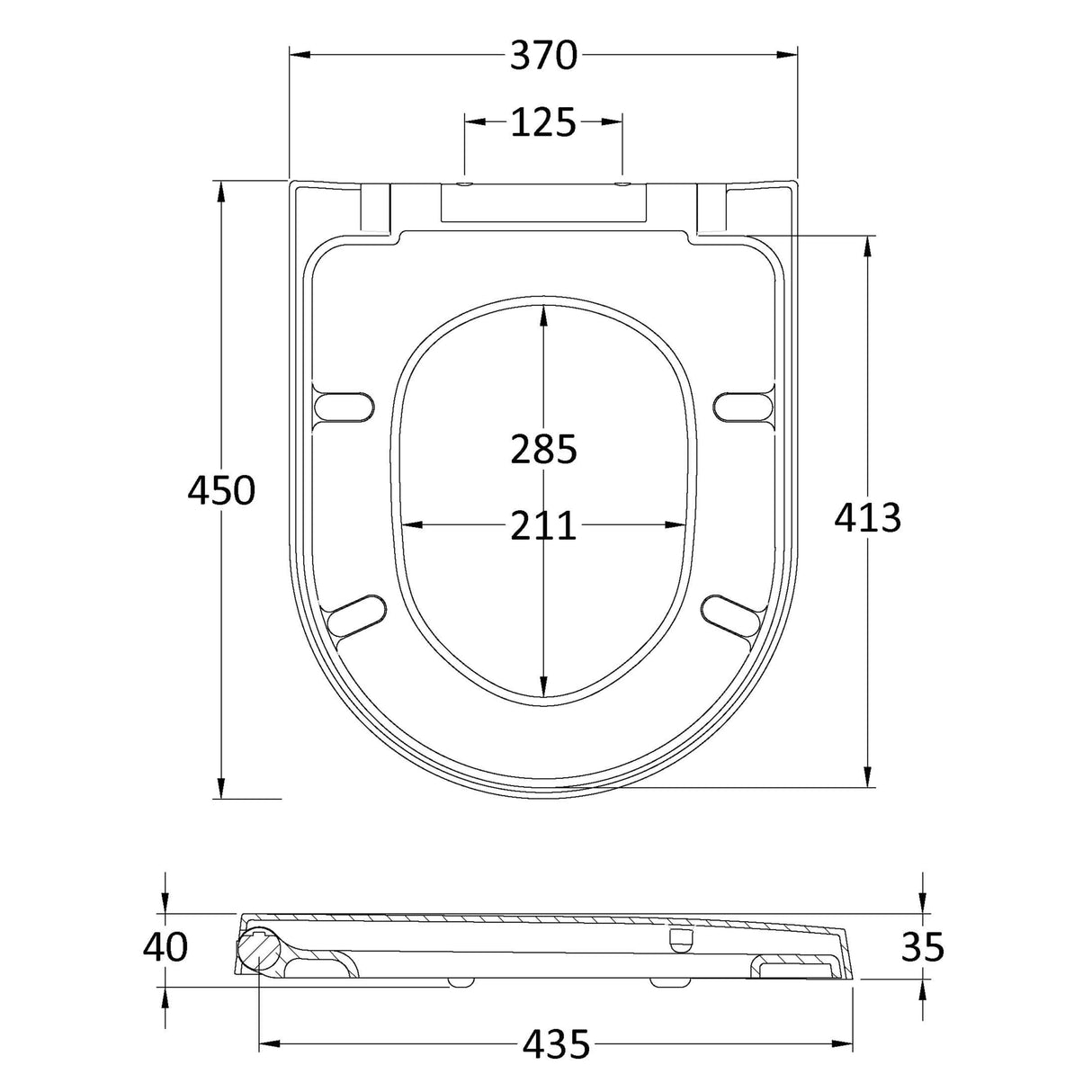 Nuie Luxury D-Shape Soft Close Toilet Seat with Top Fix White NTS007 LD