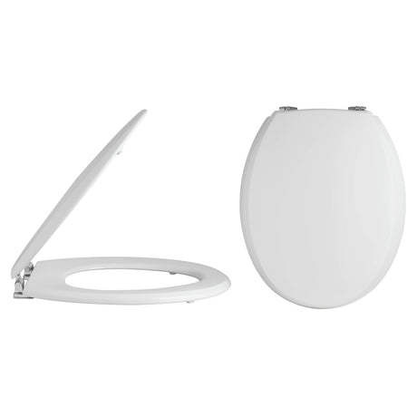Nuie Wooden Round Toilet Seat with Bottom Fix White - Chrome Hinges NTS302