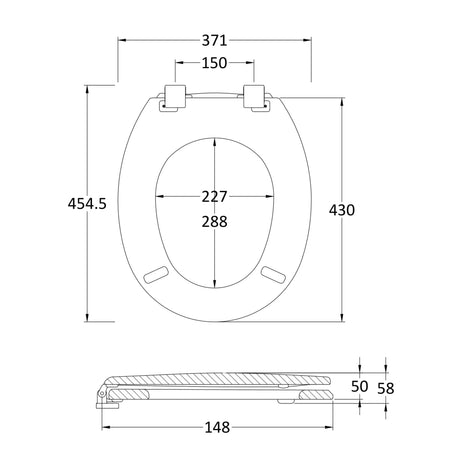 Nuie Wooden Round Toilet Seat with Bottom Fix White - Chrome Hinges NTS302 LD