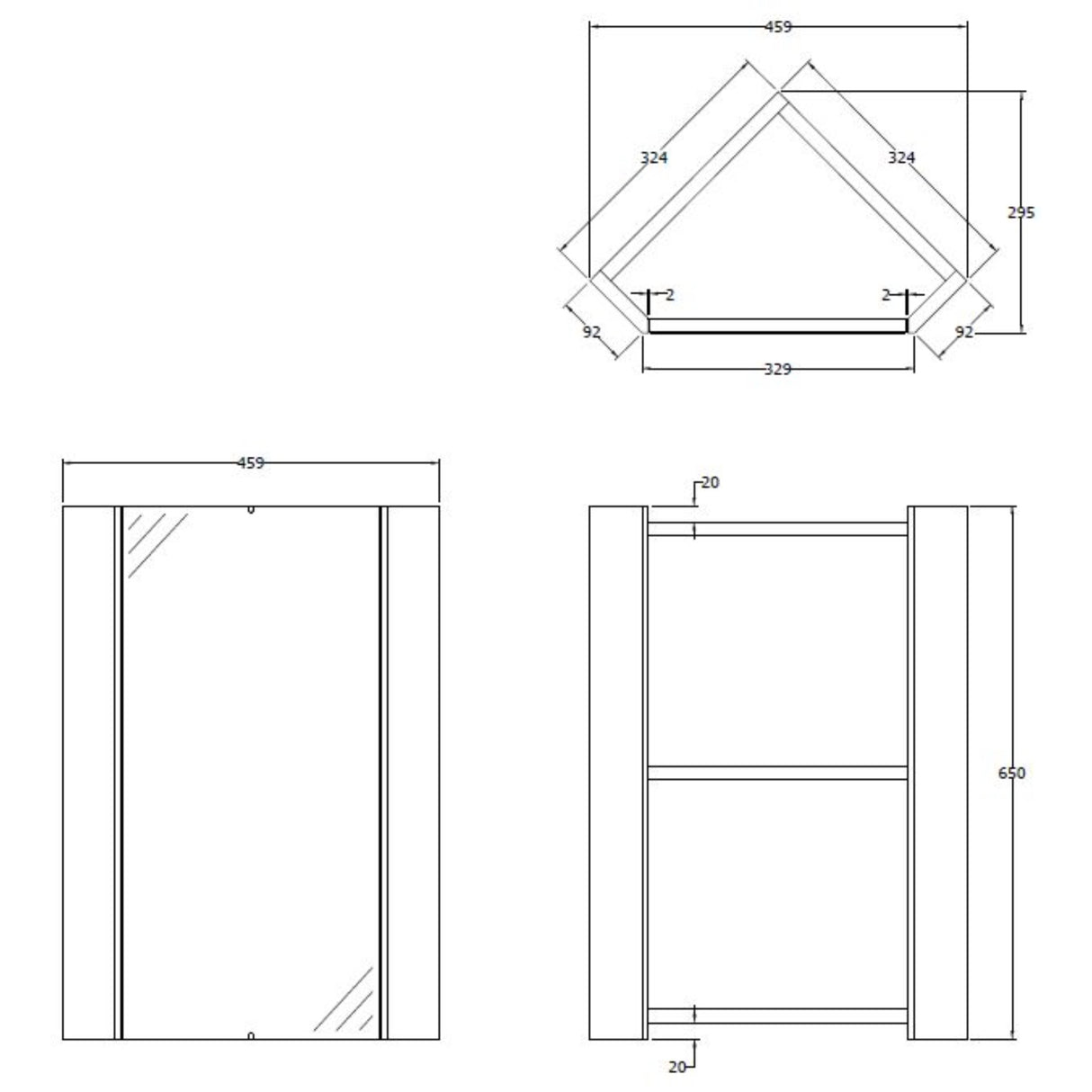 Nuie Mayford Corner Mirrored Cabinet W459mm Gloss White NVC118 LD