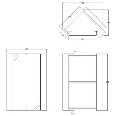 Nuie Mayford Corner Mirrored Cabinet W459mm Gloss White NVC118 LD