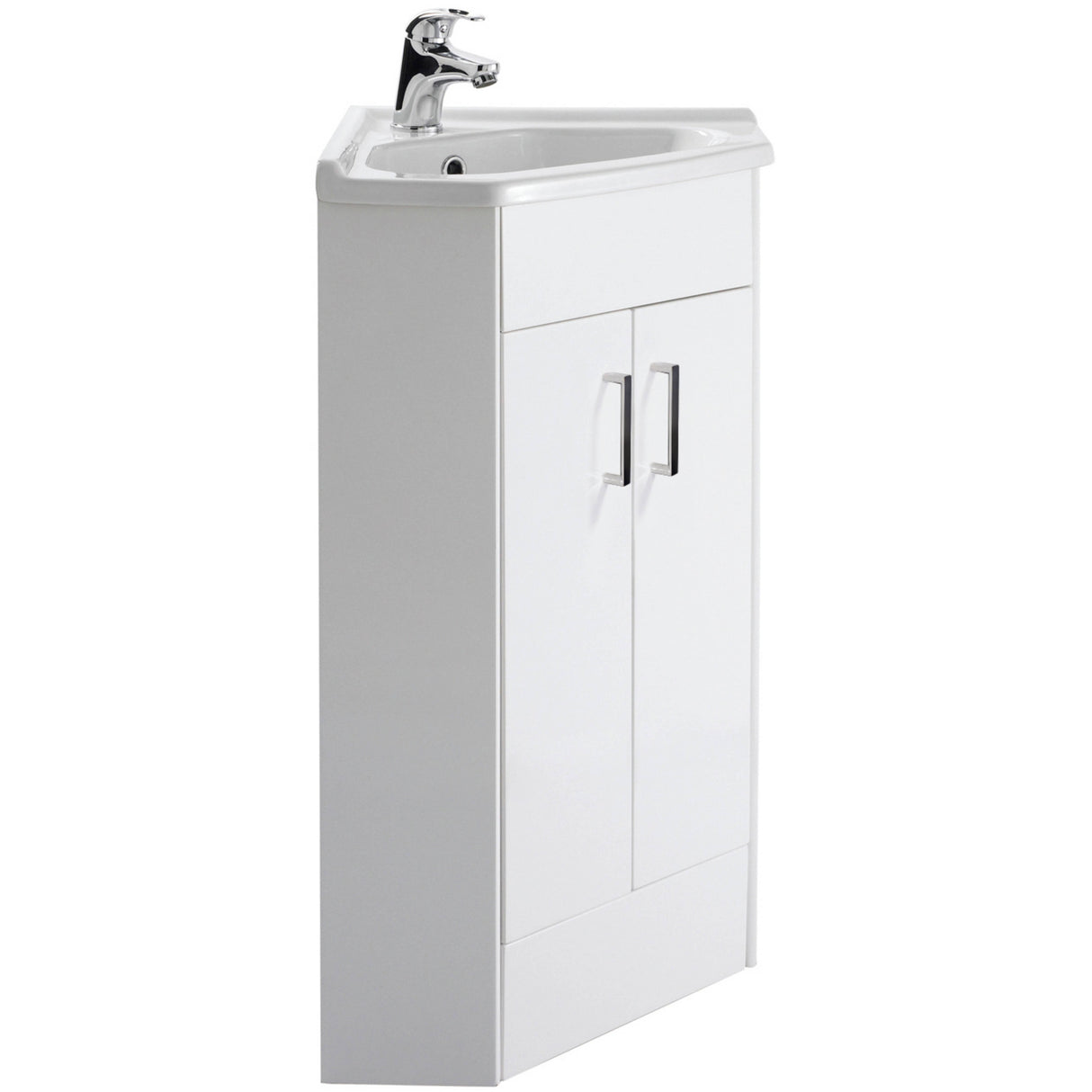 Nuie Mayford Floor Standing 2 Door Corner Vanity Unit & Basin Gloss White Gloss White NVC180A