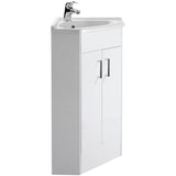 Nuie Mayford Floor Standing 2 Door Corner Vanity Unit & Basin Gloss White Gloss White NVC180A