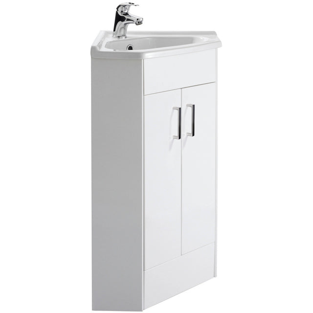 Nuie Mayford Floor Standing 2 Door Corner Vanity Unit & Basin Gloss White Gloss White NVC180A