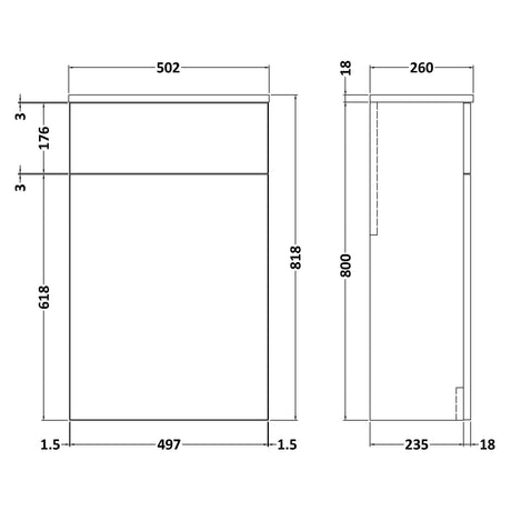 Nuie Arno WC Unit W500mm Anthracite Woodgrain NVF541N LD