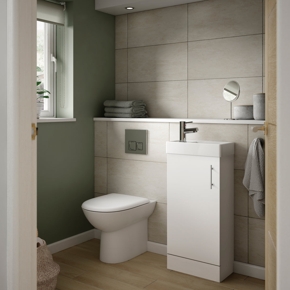 Nuie Vault 400mm Floor Standing 1 Door Vanity Unit & Basin Gloss White NVX192 LS