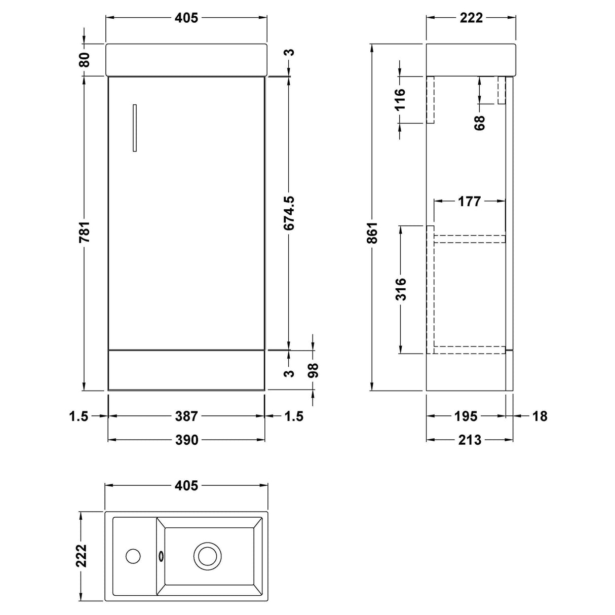 Nuie Vault 400mm Floor Standing 1 Door Vanity Unit & Basin Gloss White NVX192 LD