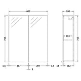 Nuie Arno 2 Door Wall Hung Mirrored Cabinet W600mm Soft Black OFF1417 LD