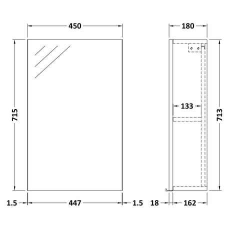 Nuie Fusion 1 Door Wall Hung Mirrored Cabinet W450mm Anthracite Woodgrain OFF516 LD