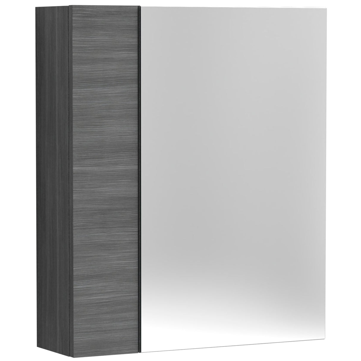 Nuie Fusion 2 Door 75/25 Wall Hung Mirrored Cabinet W600mm Anthracite Woodgrain OFF518