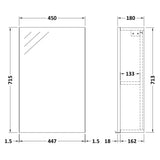 Nuie Fusion 1 Door Wall Hung Mirrored Cabinet W450mm Gloss Grey OFF916 LD